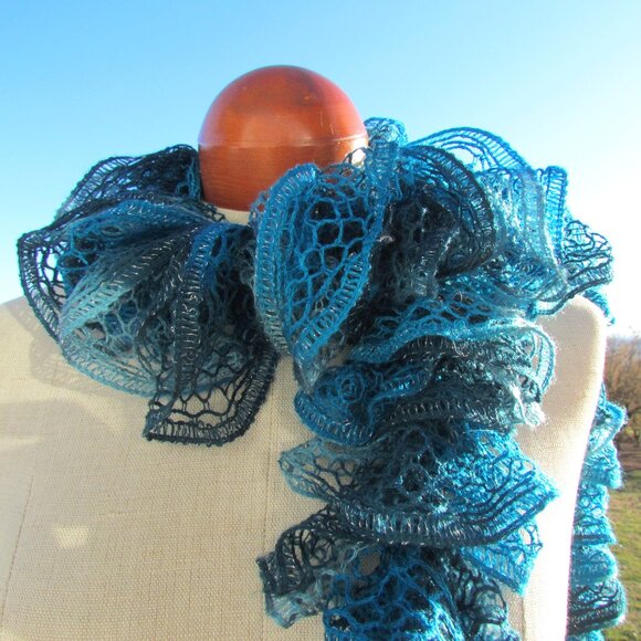 LACE SCARF, TEAL, SPARKLE GRAY, NAVY, TWISTED, SOFT & LONG - WRAP MANY WAYS! - Picture 1 of 6